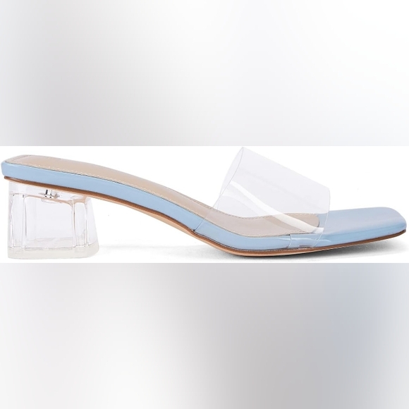 VETASTE Women’s Clear Chunky Heel Mule Slides Open Toe Transparent Square Heels - Picture 3 of 5